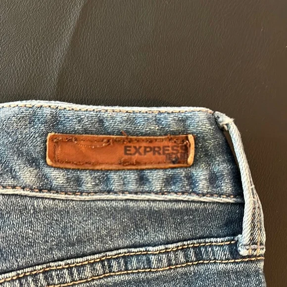 Express Blue Barley Boot Stella Low Rise  Jeans with Distressed Details - Picture 5 of 5